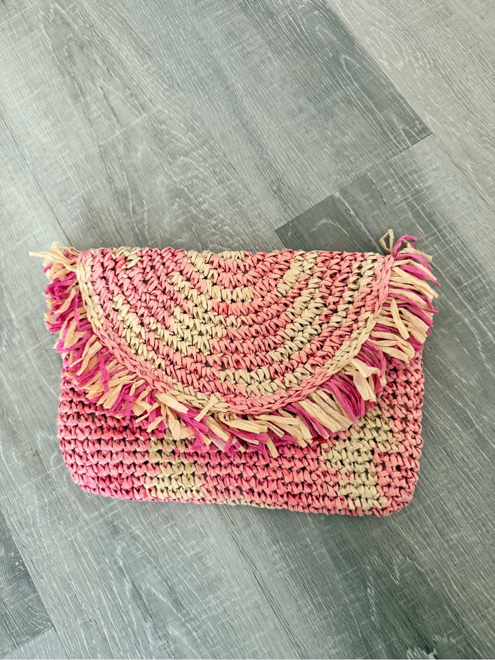 Btb Los Angeles Pink & Cream Fringe Clutch Bag